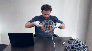 Putting on the headset