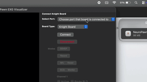 Connecting in EXG Visualizer